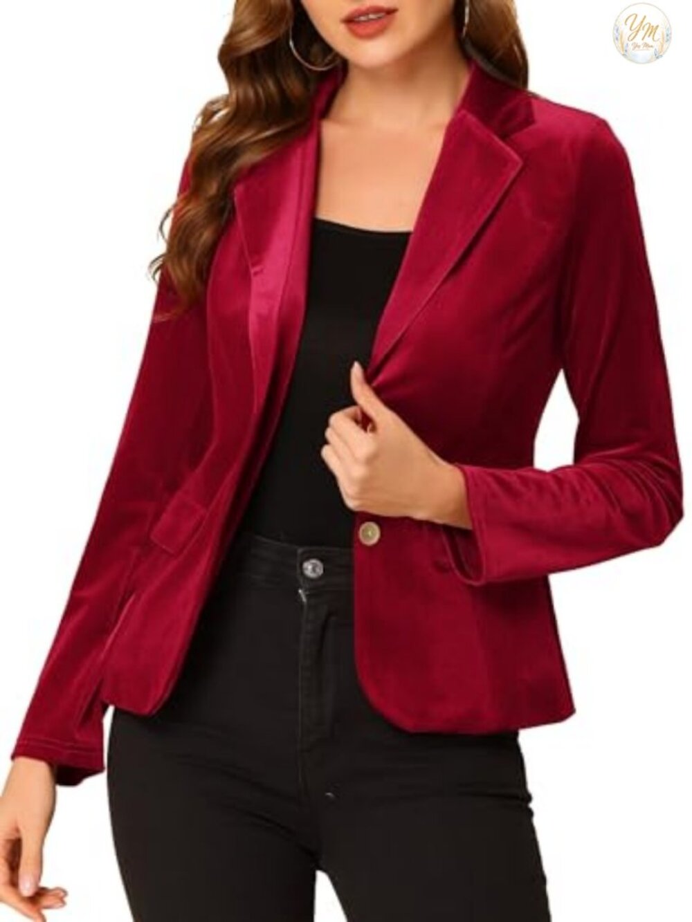 Velvet Blazer Notched Lapel Women's Office Suit Jacket